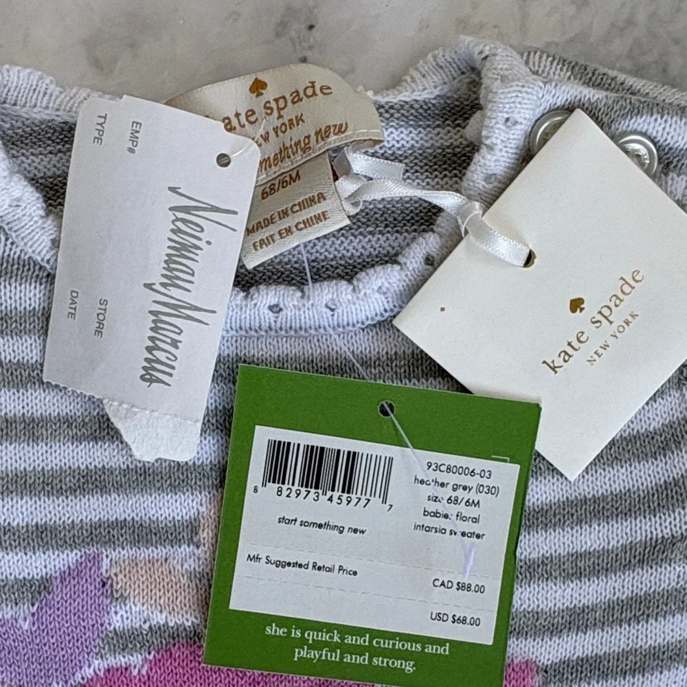Girls Gray & White Striped Floral Accent Knit Set